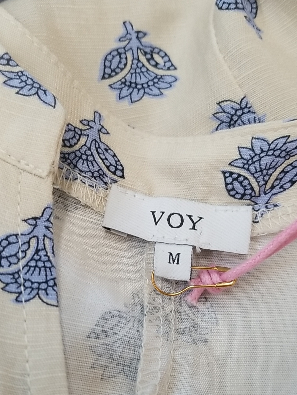 NWT Voy Blue and Cream Printed Maxi Dress with Waist Tie Size M - Picture 5 of 7